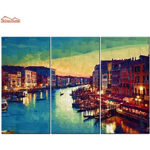 ShineHome-3pcs Wall Art Canvas Print Oil Painting Triptych Modular Venice Water City Picture Printing for Living Room Decoration