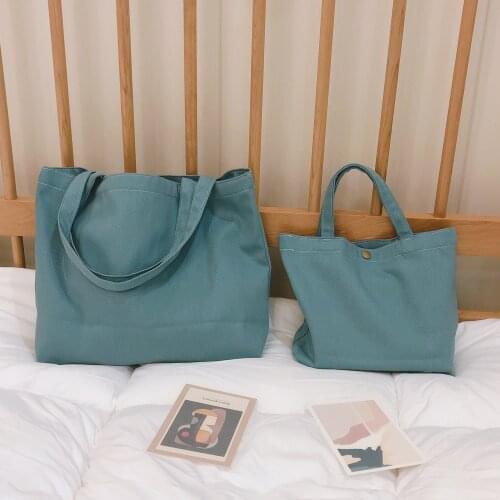 Sea Blue Canvas Bag Korean Version Pure Color Simple Cream Blue Versatile Good-looking Big Small Size Bag One Shoulder Girl