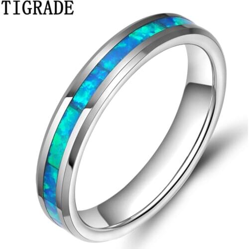 Tigrade Blue Opals Ring Women Rings Jewelry Top Quality Tungsten Ring Wedding Band Engagement Unique Ocean blue anillos mujer