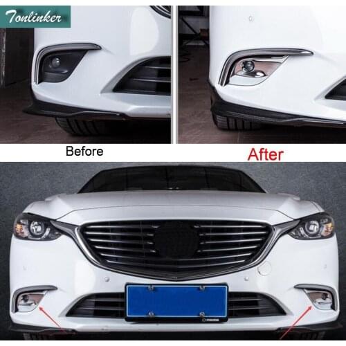 Tonlinker Cover Case Sticker for Mazda Azenta 2014-17 Accessories 2PCS Car Styling ABS Chrome front fog frame cover sticker