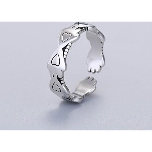 Vintage Silver Color Infinity Heart Rings for Men Womens Girls Adjustable Opening Fine Rings Wedding Band Promise Ring Jewelry