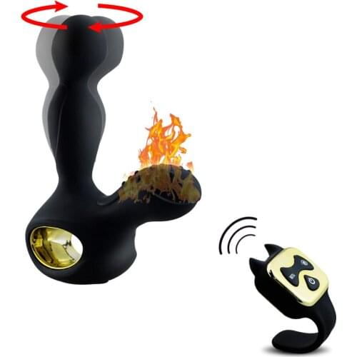 Waterproof Anal Silicone Vibrator Anal Sex Toys 3 Speeds Rotating +10 Speeds Vibrating Remote Wireless Heating Prostate Massager