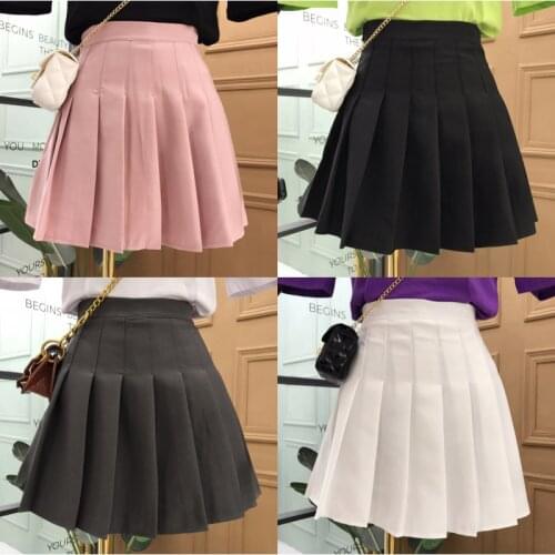 Fashionable pleated short skirt womens spring summer high waist solid color skirt 2020 new anti-glare A-line skirt A822