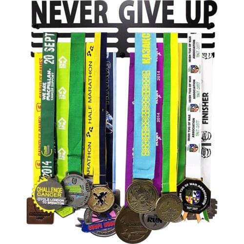2mm Thick Iron NEVER GIVE UP Sport Metal Medal Hanger