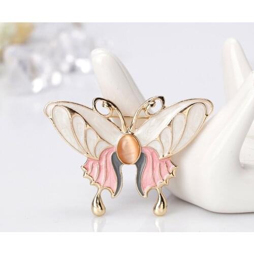 Yellow Opal Butterfly Insect Shape Drop Oil Resin Brooches For Women Girl Corsage Jewelry Gifts Charm Accessories