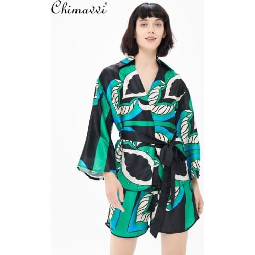 Womens 2021 Bowknot Loose Lace Up Casual Shirt High Waist Wide Leg Cotton Shorts Female Two Pieces Shorts Set