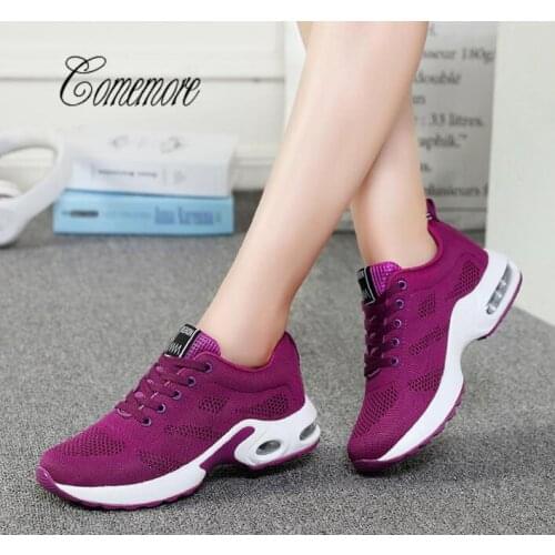 Comemore Newest Women Running Shoes Height Increasing Walking Shoes Breathable Mesh Outdoor Sports Sneakers Pink zapatillas