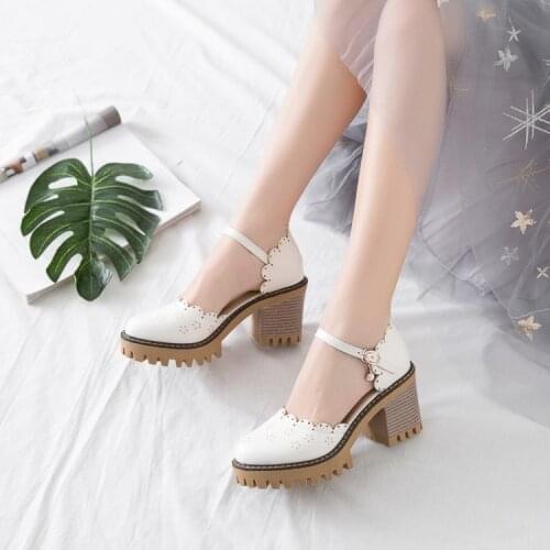 Big Size ladies high heels women shoes woman pumps Round-headed buckle single shoe woman