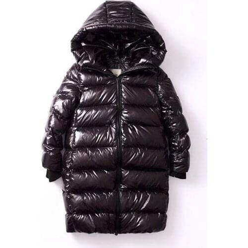 2021 Winter Children Long Down Waterproof Jacket Boys Girls Over The Knee Bright Down Coat Kids Hooded Warm Parkas Outwear