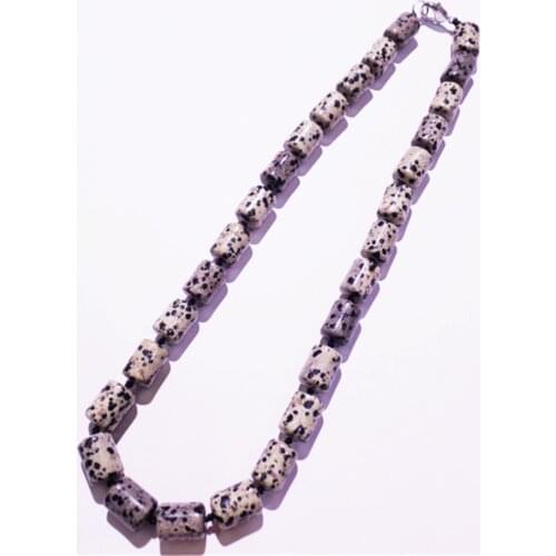 1 Strand/28Pcs 13x10mm Fashion Jewelry Natural Black&Gray Dalmation Jasper Cylindrical Shape Pendant Necklace Length 210mm S1111