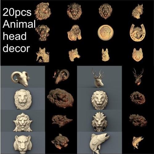 20pcs Animal head decoration 3d model STL relief for cnc STL format Animal Relief Model STL Router Engraver ArtCam