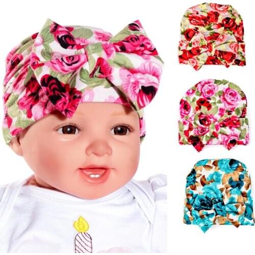 2018 Newborn Girls Flower bowknot Beanies Hat Comfortably Hospital Cap Headband gorro infantil headwear