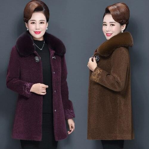 2019 Women Winter Soft Thick Artificial Mink Woolen Coat Female Elegant Sheep Sheared Coat Middle-aged Women Winter Jacket W1344