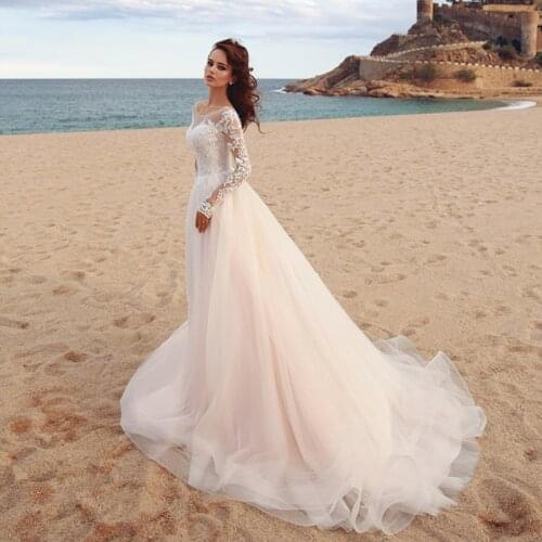 2021 Gorgeous Long Sleeves Appliques Lace A-Line Wedding Dresses Tulle Bridal Gowns Modest Robe De Mariee