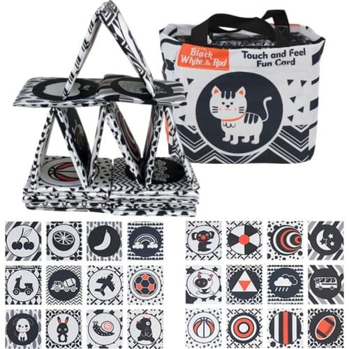 24Pcs/lot Baby Black and White Soft Flash Cards Washable Nontoxic Fabric Visual Sensory Puzzle Early Educational Toys For Kids