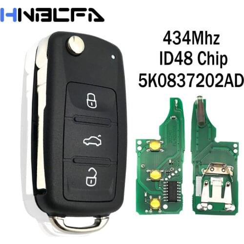 3 Buttons Remote Flip key Chip for VW Volkswagen GOLF PASSAT Tiguan Polo Jetta Beetle 5K0837202AD 434MHz ID48