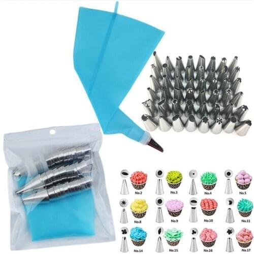 50Pcs/Set Blue Silicone Pastry Bag Piping Nozzles DIY Cake Decorating Tips Icing Piping Cream Nozzles Set Fondant Pastry Tools
