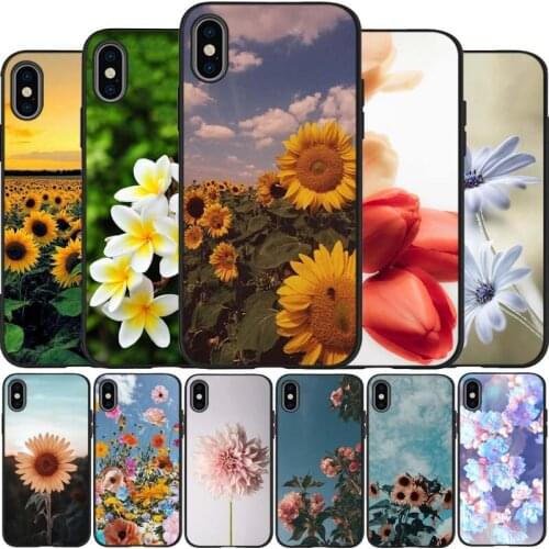 Flower black Silicone Phone Case For iPhone 12 XR XS Max 5 5S SE 2020 6 6S 7 8 PLUS X 11Pro Max 11 Cover