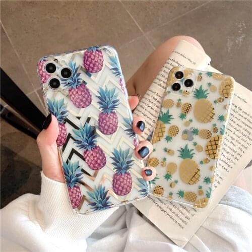 Cartoon Plating Glitter transparent Fruit pineapple Phone Case For iPhone 11 Pro Max XR XS Max 8 7 6S Plus X Soft Back Cover