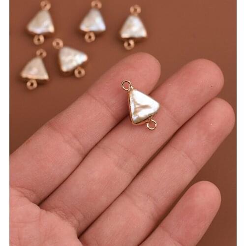 Double Hole Connector Natural Irregular Baroque Edging Freshwater Pearl Triangle Loose Beads DIY Clothing Jewelry Accessories