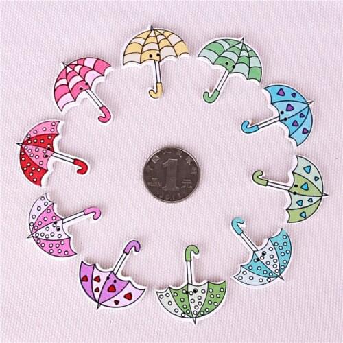60pcs Decorative Wooden Umbrella Handle Buttons Natural Heart Dot 30*35mm Fastener For Clothing Mixed Color Random Sewing 2 Hole