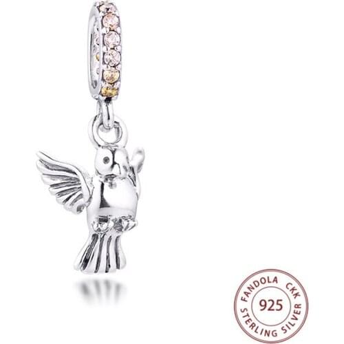 Dove Dangle Metal Beads Charms Silver 925 Original for Bracelet DIY Charm Jewelry Making Accessories berloques