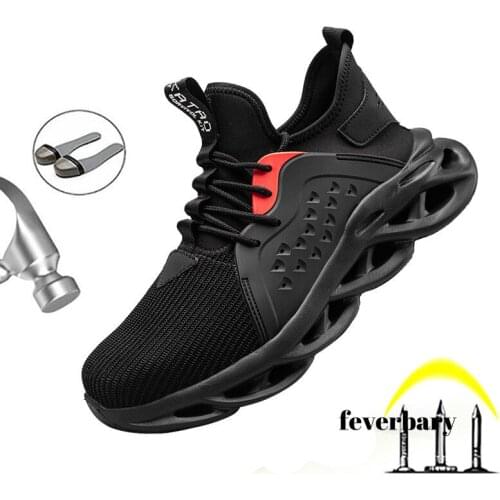 FEVERBARY Steel Toe Safety Shoes For Men Breathable Lightweight Work Shoes Anti-puncture Non-slip Work Boots Fashion Sneakers