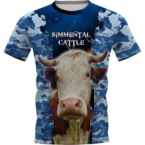 Simmental Cattle 3D Printed t shirts women for men Summer Casual Tees Short Sleeve T-shirts Funny Animals Short Sleeve 02