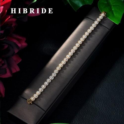 HIBRIDE Trendy Micro CZ Shape AAA+ Cubic Zircon Gold Color Charm Bracelets Bangles For Women Wedding Jewelry B-57