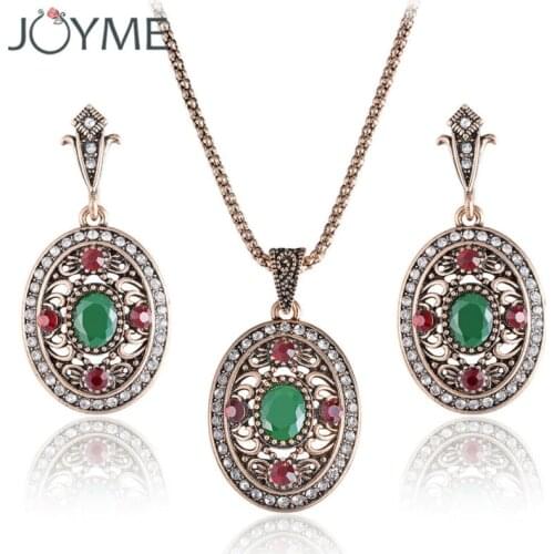 Joyme New Luxury Imitation Vintage Jewelry Sets For Women Bridal Wedding Jewelry Ethnic Turkish Engagement Wedding Accessories