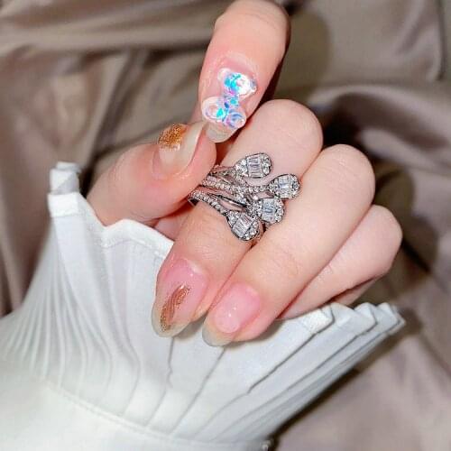 New Cute Bling ZIrcon Stone Flower Silver Color Rings for Women Wedding Engagement Fashion Jewelry