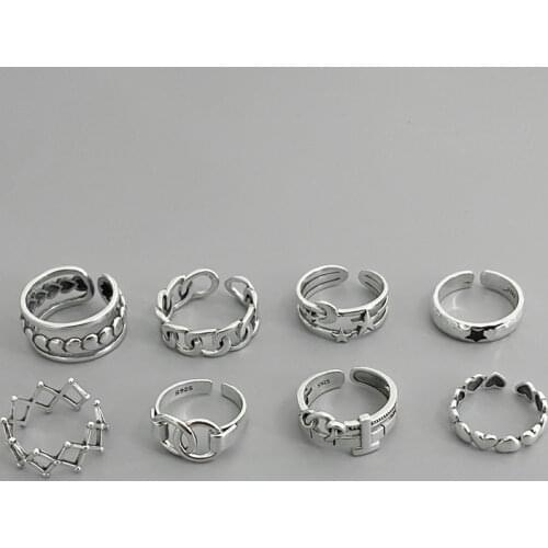 Morivovog 925 Sterling Silver 8 Style Retro Rings for Women Letter Chain Star Moon Heart Element Punk Rings Fashionable Jewelry
