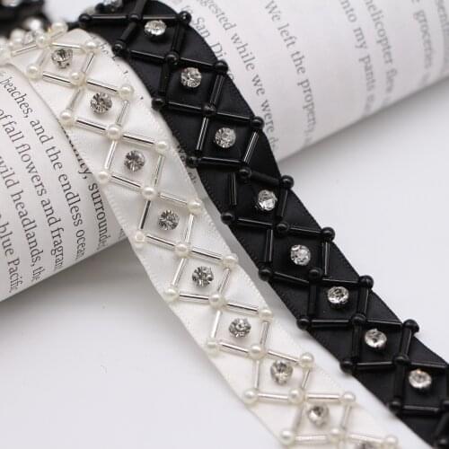 10Yards Beaded Rhinestone Lace Fabric Embroidered Ribbon Collar Applique Trim Hair Accessories Wedding Dress Skirts Sewing Decor