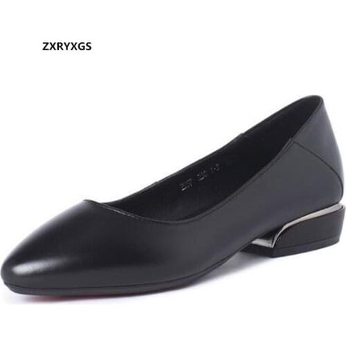 Best Sale 2020 New Pointed Toe genuine Leather Shoes Women Low Heel Shoes Soft Sale Comfortable Elegant Fashion Casual Shoes