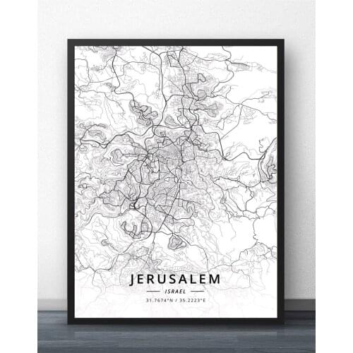 Jerusalem Tel Aviv Israel Map Poster