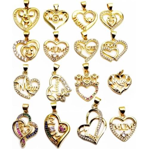 Fashion micro Zircon Pendant love heart MAMA style Pendant Mom Style Love Pendant necklace chain DIY jewelry accessories