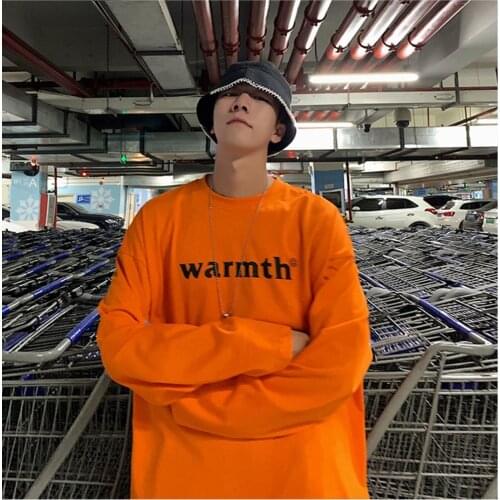 T Shirt for Men Autumn Letter Print Long Sleeve O Neck Japan Style High Street Harajuku Korean Vogue Cotton Male Clothing Loose