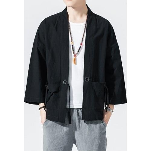 2019 Men Open Stitch Oversize Vintage Jackets Mens Chinese Style Kimono Coat Clothes Male Autumn Pockets Black Jackets