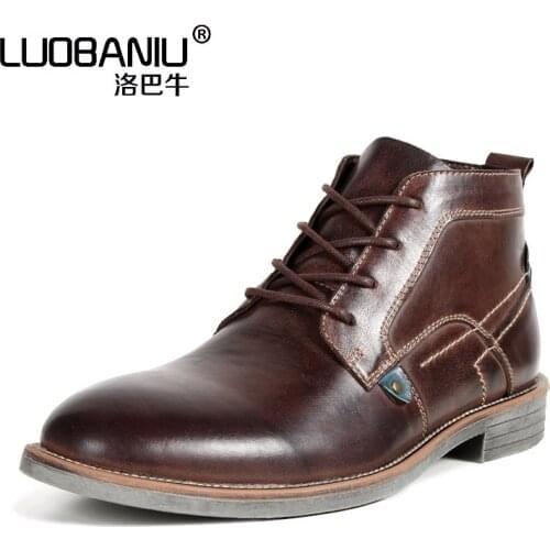 US7-11 Mens Round Toe Genuine Leather Boots Business Man Formal Dress Oxfords Casual Ankle Boots Winter Wedding Shoes