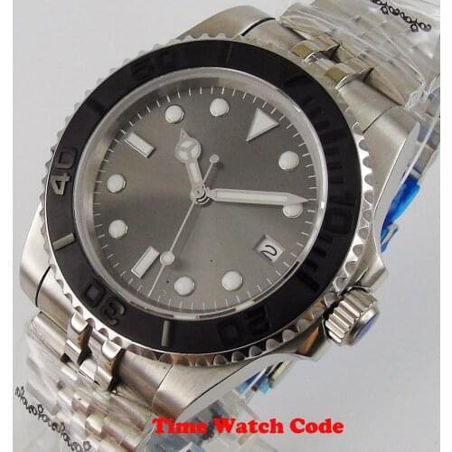 40mm Automatic Mens Wristwatch Miyota 8215 NH35 automatic movement Sterile gray dial sapphire glass ceramic bezel insert Bliger