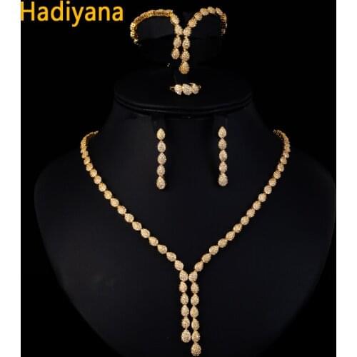 Hadiyana Cubic Zircon Pliers For Jewelry Set For Women New Wedding Party Copper Tassel 4 pcs Jewelry Sets Wholesale CN126