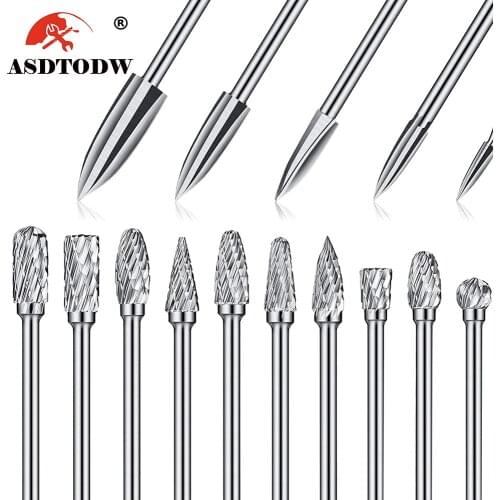 15 Pieces Wood Carving and Engraving Drill Bit Double Cut Carbide Rotary Burr Woodworking Drill Bits Set