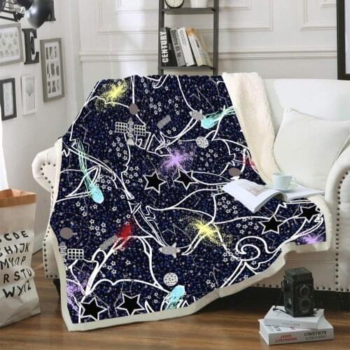 Outer Space Astronauts Funny Character Blanket 3D Print Sherpa Blanket on Bed Home Textiles Dreamlike Style 16