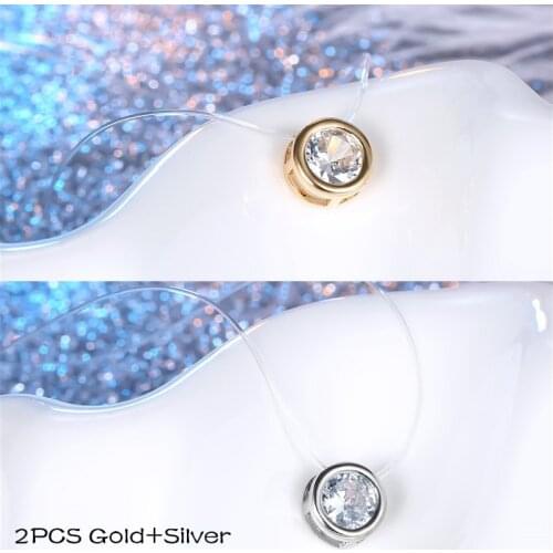 2PCS Minimalist Round Zircon Invisible Necklace For Women Trendy Gold Metal Color Transparent Clavicular Chain Choker Jewelry