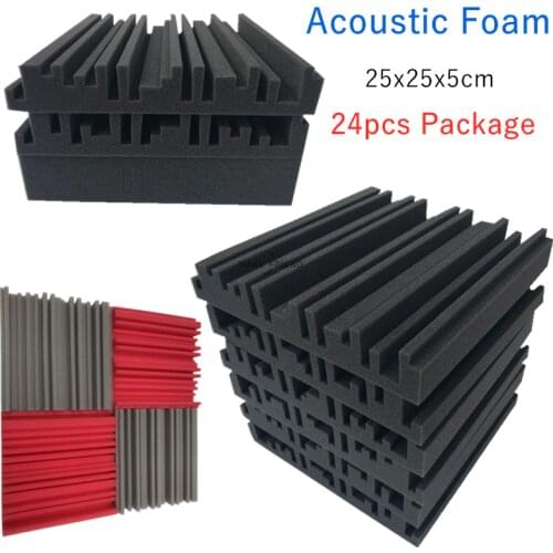 24pcs 250x250x50mm Studio Acoustic Foam Panels Sound Absorbing KTV Noise Absorption Foam Tile Wedge Sound Proofing Wall Panels