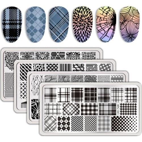 BORN PRETTY Plaid Line Pattern Stamping Plates Stainless Steel Nail Art Stamp Template DIY Design Image Printing Stencils Tools