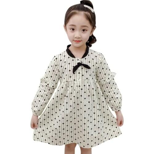 Dresses For Girls Heart Pattern Girl Child Dress Bow Kids Dress Casual Style Kids Costume 6 8 10 12 14
