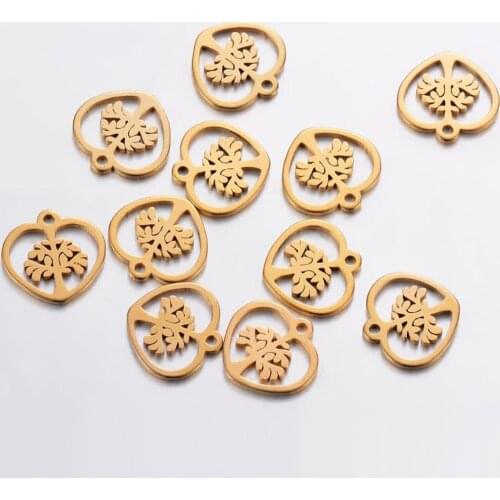 20pcs Gold Tone Stainless Steel Heart and tree Charms Pendant DIY Jewelry Making Accessories Findings