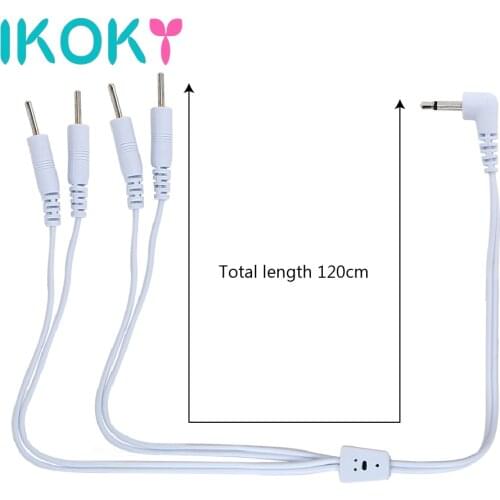 IKOKY Electro Stimulation Electric Shock Wire Sex Toys 2/4 Pin Cable For Penis Ring Anal Plug Therapy Massager Accessories
