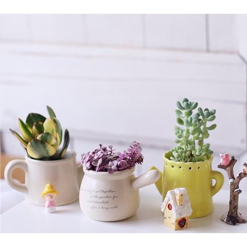 Hollow Kettle Design Ceramic Flower Pot Mini Suculentas Macetas De Ceramica Desk Decoration Pots Doniczki Ozdobne Home Garden